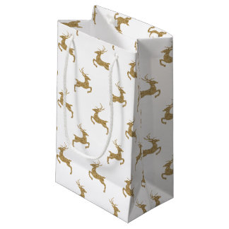 Deer Pattern In Faux Yellow Glitter Texture Look Small Gift Bag