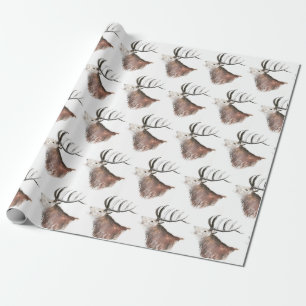 Deer Pattern Watercolor Rustic Christmas Wrapping  Paper