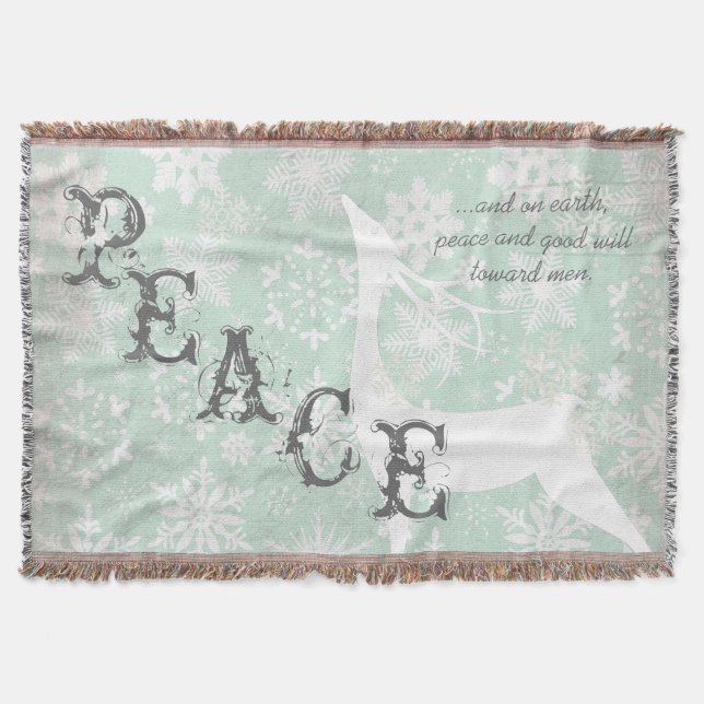 Deer Peace and Good Will Christmas Holiday Throw Throw Blanket (Front)