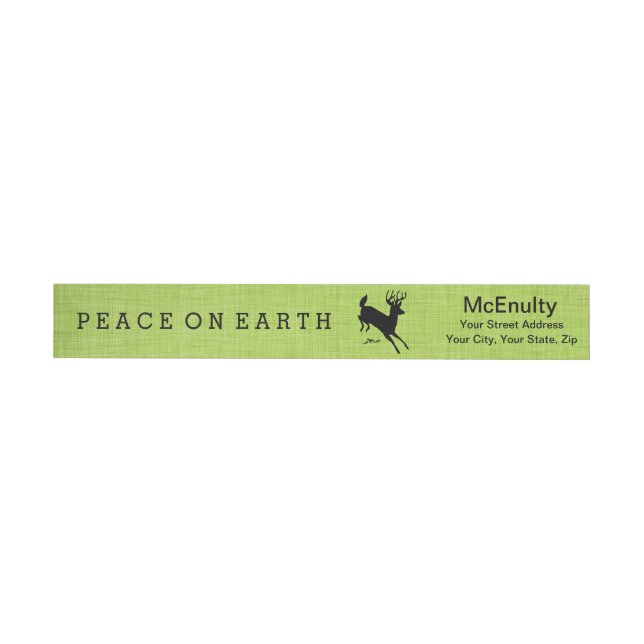 Deer Peace on Earth Green Holiday Wraparound Label (Individual)