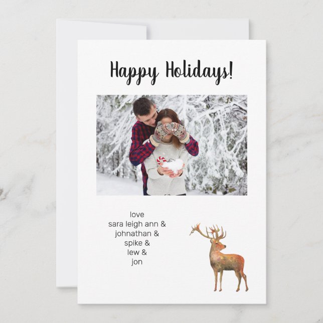 Deer & Photo Holiday Minimalist Single Card (Front)