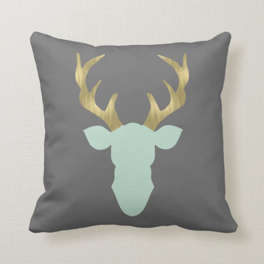 Deer Pillow, Deer Head, Antlers, Editable Color Throw Pillow