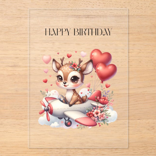 Deer Pilot Birthday Acrylic Invitations (Front)