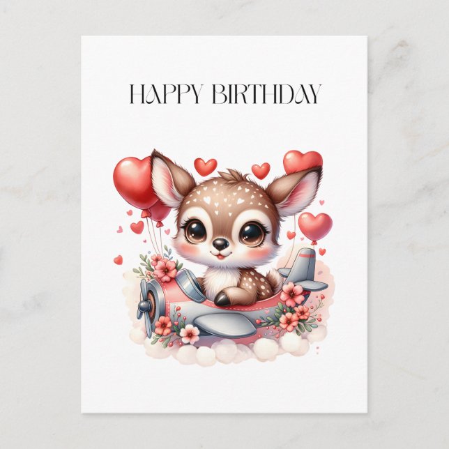 Deer Pilot Birthday Announcement Postcard (Front)