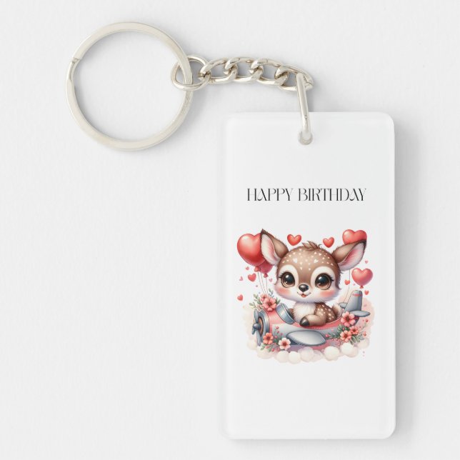 Deer Pilot Birthday Keychain (Front)