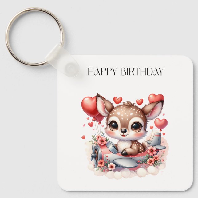 Deer Pilot Birthday Keychain (Front)