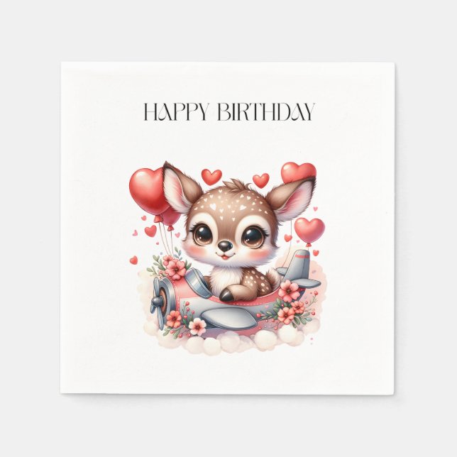 Deer Pilot Birthday Napkins (Front)
