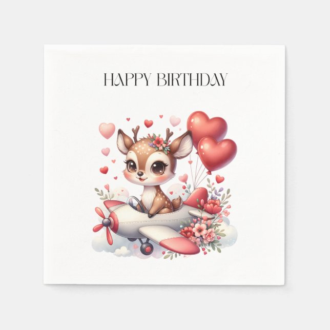Deer Pilot Birthday Napkins (Front)