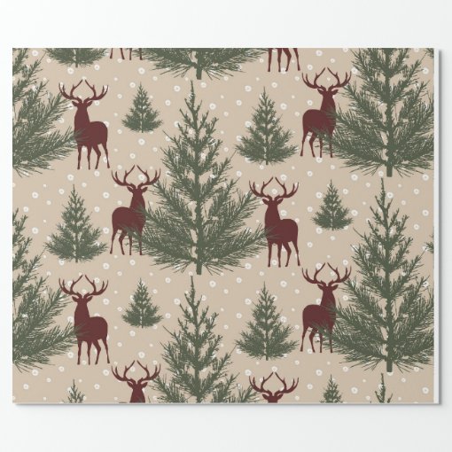 Deer Pine Tree Holiday Christmas Wapping Paper | Zazzle