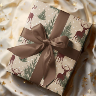 Deer Pine Tree Holiday Christmas Wapping Paper