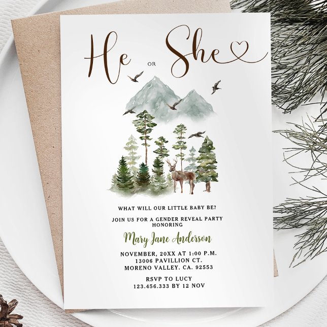 Deer Pine Trees Winter Gender Reveal Invitation (Creator Uploaded)
