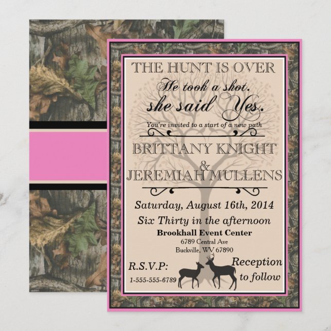 Deer Pink and Camouflage Wedding Invitation (Front/Back)