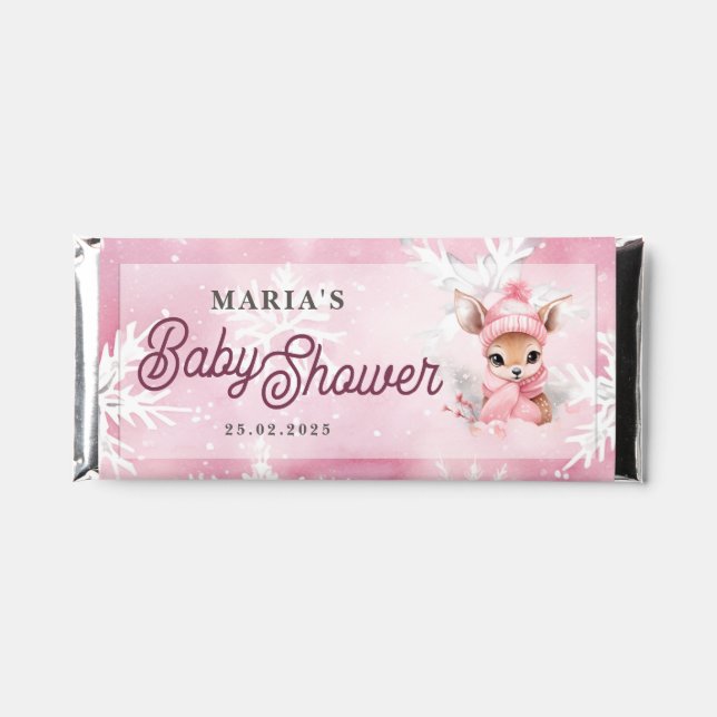  Deer Pink Snowflake Pattern Winter Wonderland Hershey Bar Favors (Front)