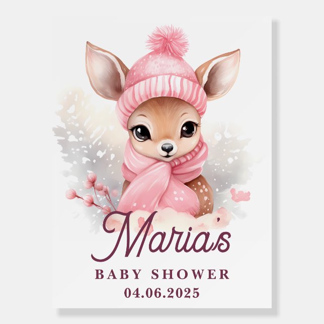 Deer Pink Winter Hat Scarf Girl Baby Shower Foam Board (Front)