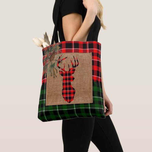 Deer _ Plaid and Burlap Tote Bag