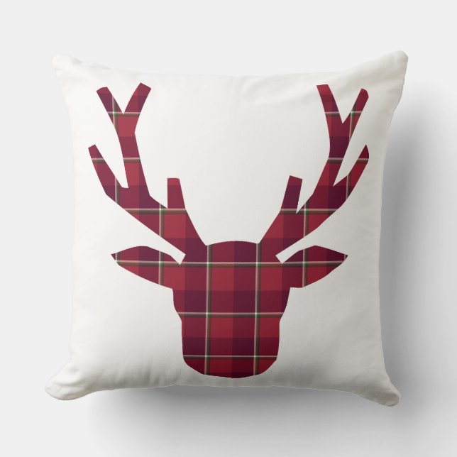 Deer Plaid Dark Red Burgundy Throw Pillow (Front)
