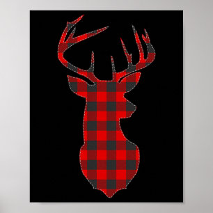 Deer Plaid Red Reindeer Buck Christmas Xmas Poster