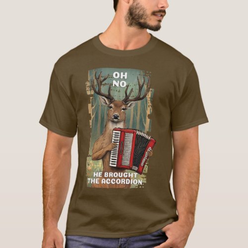 Deer playing accordion American west funny hunting T_Shirt