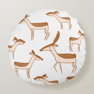 Deer Playing in the Snow Round Pillow