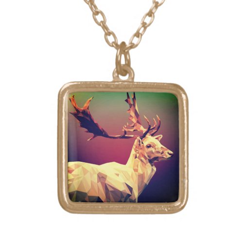 Deer Polygon Design Gold Plated Necklace