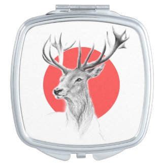 Deer portrait drawing Red circle Animal art