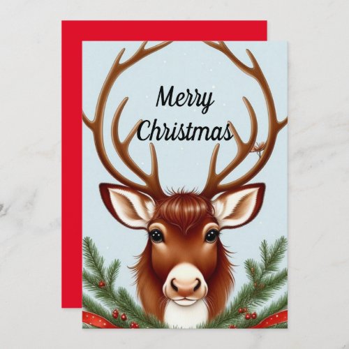 Deer Portrait Flat Holiday Card