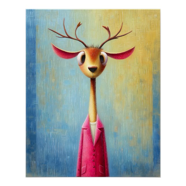 Deer Portrait - Pink Coat - Cartoon Comic Poster (Front)