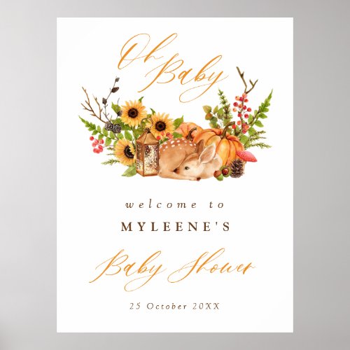 Deer Pumpkin  Sunflower Baby Shower Welcome Poster