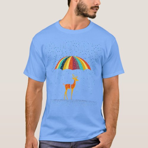 Deer Rainy Day With Umbrella T_Shirt