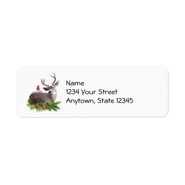 Deer, Red Bird, Holly Return Address Labels (Front)