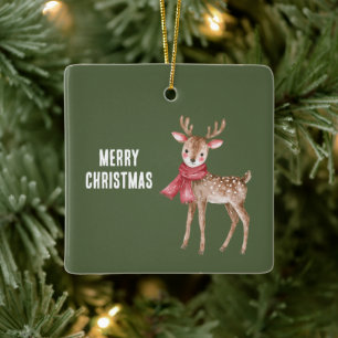Deer Red Scarf Christmas Ceramic Ornament