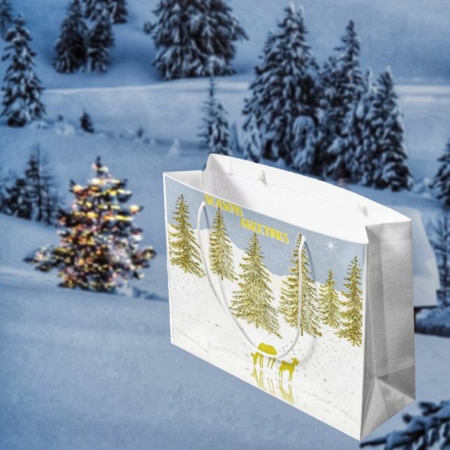Deer Reflection Large Gift Bag (This idyllic forest scene, with the deer, brings to mind, a famous Christmas cartoon!)