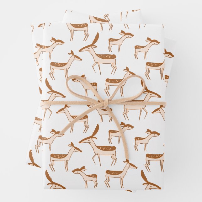 Deer & Reindeer Pattern Wrapping Paper Sheets (In situ)