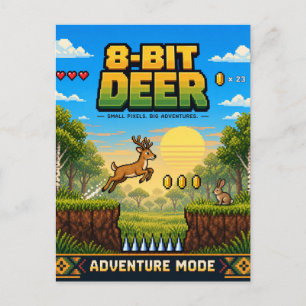 Deer, Retro 8-Bit Pixel Art Postcard