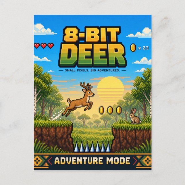 Deer, Retro 8-Bit Pixel Art Postcard (Front)