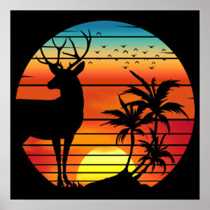 DEER RETRO SUNSET POSTER