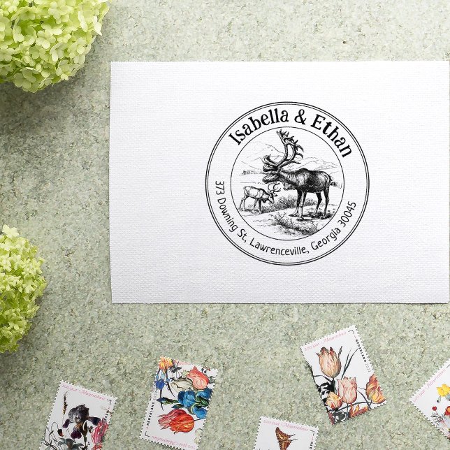 Deer Return Address Couple, Circle  Rubber Stamp (Creator Uploaded)