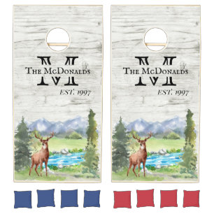 Deer River Cabin Cottage Family Monogram  Cornhole Set