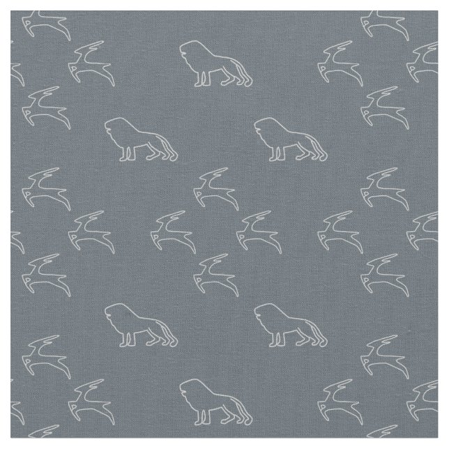 Deer Run Away From Lion Fabric (Close Up)