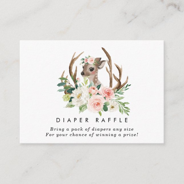 deer rustic floral Diaper Raffle enclosure card (Front)