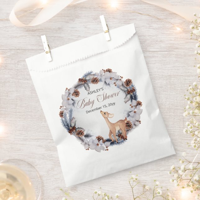 Deer Rustic Winter Floral Baby Shower Favor Bag (Clipped)