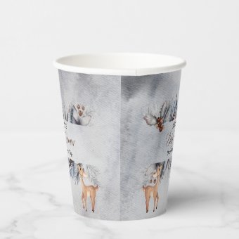 Deer Rustic Winter Floral Baby Shower Paper Cups | Zazzle