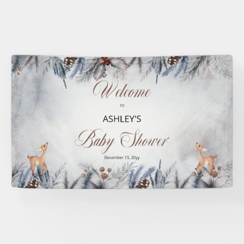 Deer Rustic Winter Floral Baby Shower Welcome Banner
