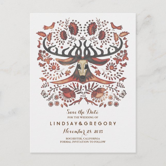 Deer Rustic Woodland Animals Save the Date Announcement Postcard (Front)