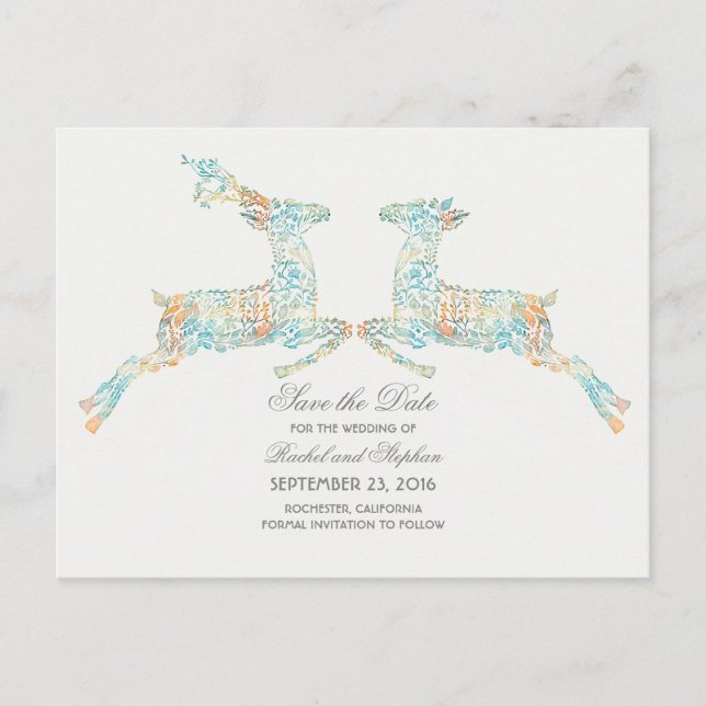 Deer Rustic Woodland Save the Date Announcement Postcard (Front)