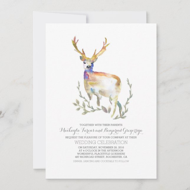 Deer Rustic Woodland Wedding Invitations (Front)