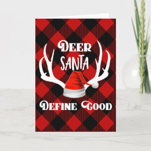 Deer Santa Define Good Christmas Hunting Antlers Holiday Card