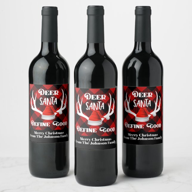 Deer Santa Define Good Christmas Hunting Antlers Wine Label (Bottles)