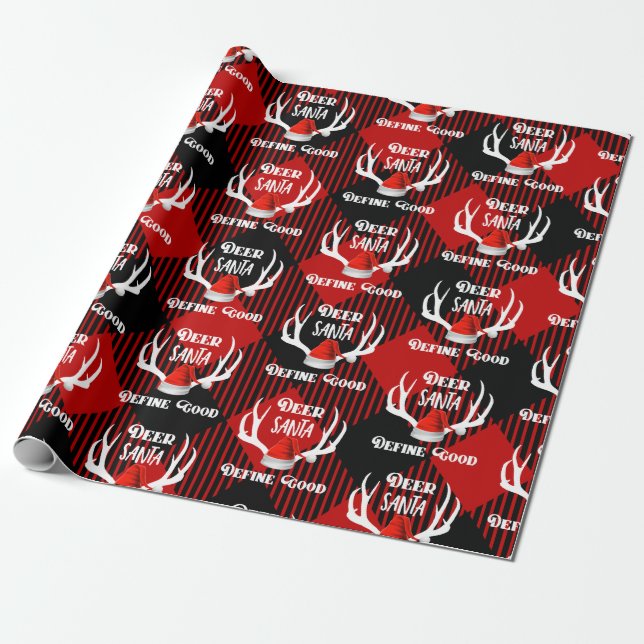 Deer Santa Define Good Christmas Hunting Antlers Wrapping Paper (Unrolled)