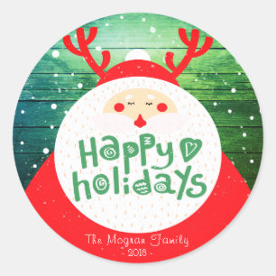 Deer Santa Merry Christmas Happy New Year Greeting Classic Round Sticker